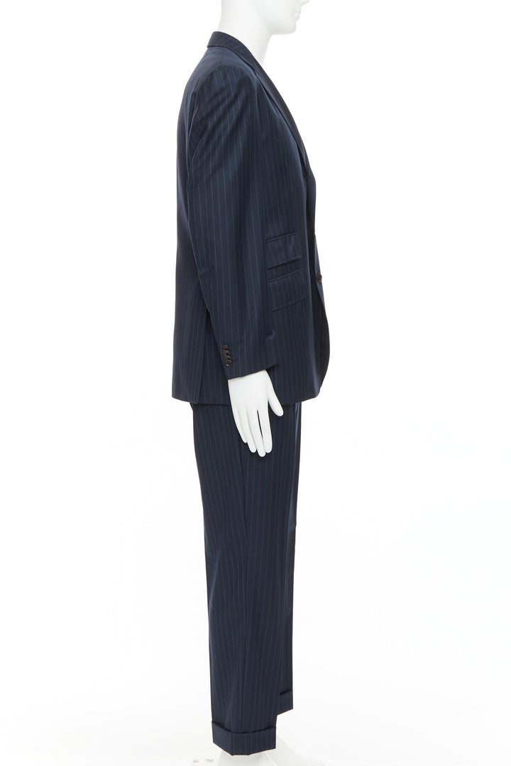 ETRO navy pinstripe 100% wool single breasted cropped blazer jacket IT50 L