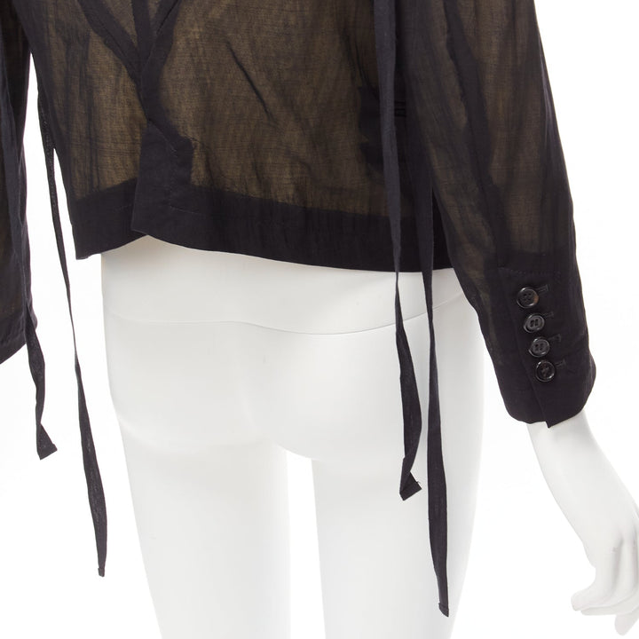 ANN DEMEULEMEESTER black overlay sheer cream topstitched jacket FR36 S