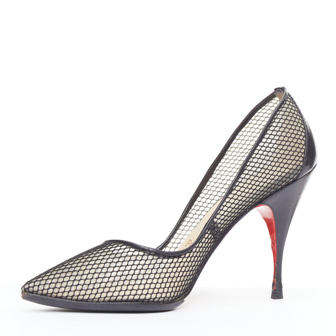 CHRISTIAN LOUBOUTIN Follies Resille black net mesh stiletto heels pump EU37.5