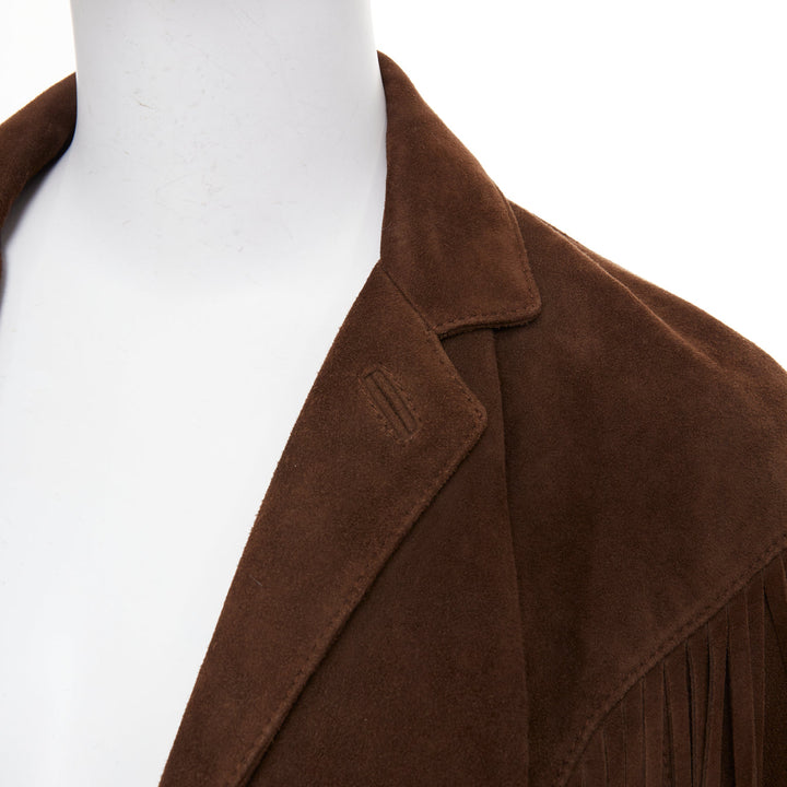SAINT LAURENT 2015 goat suede western fringe wide sleeve cape jacket FR 36 S