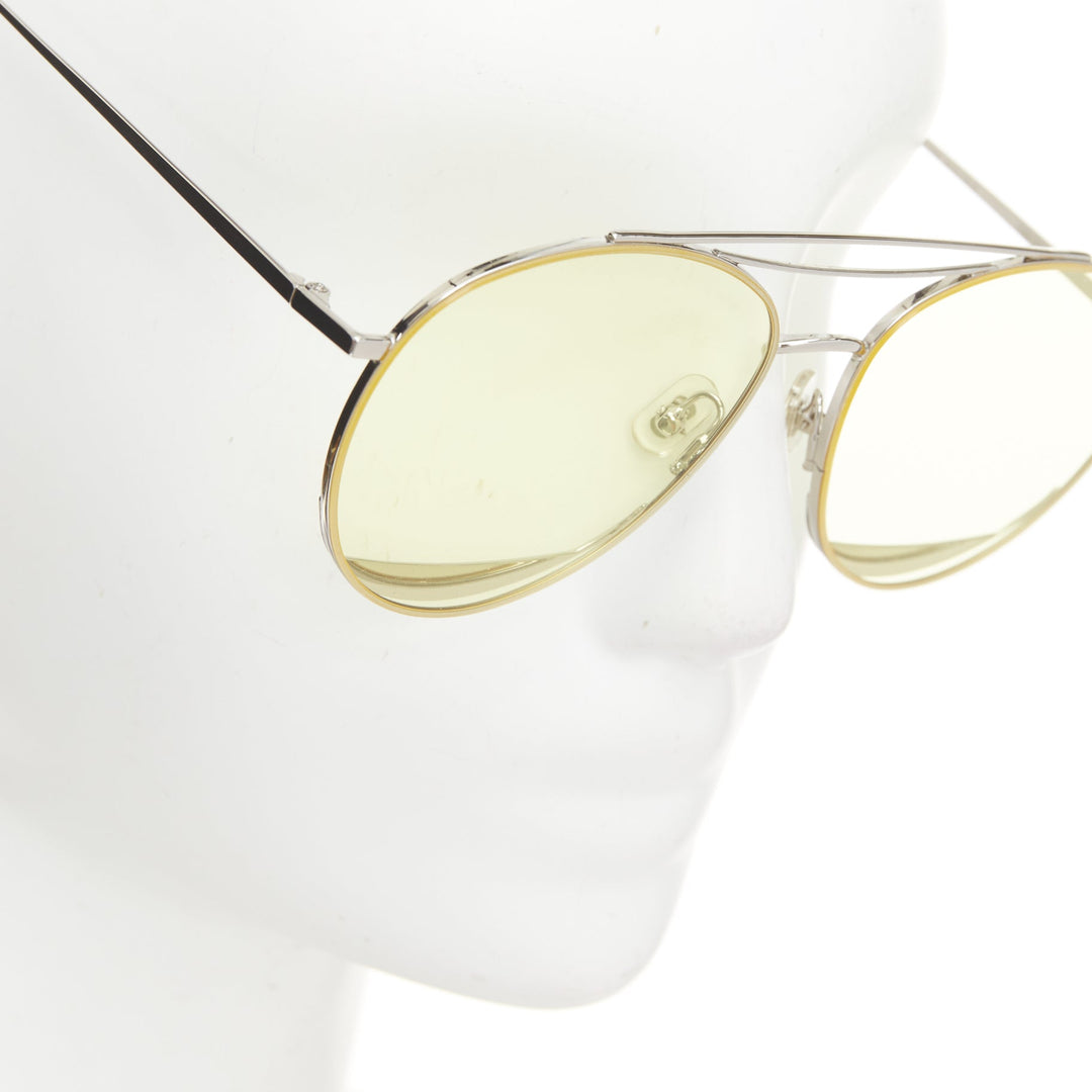 GENTLE MONSTER Odd Odd 02 yellow flat lens silver aviator sunglasses