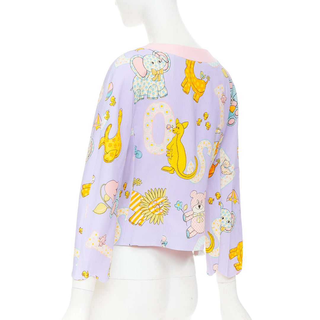 MOSCHINO COUTURE! 2022 Runway Calico Animals purple pink bow crop jacket IT44 L