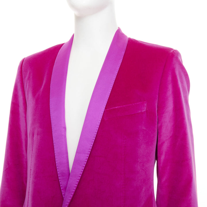 DOLCE GABBANA Gold pink velvet cotton silk blend tuxedo blazer IT52 XL