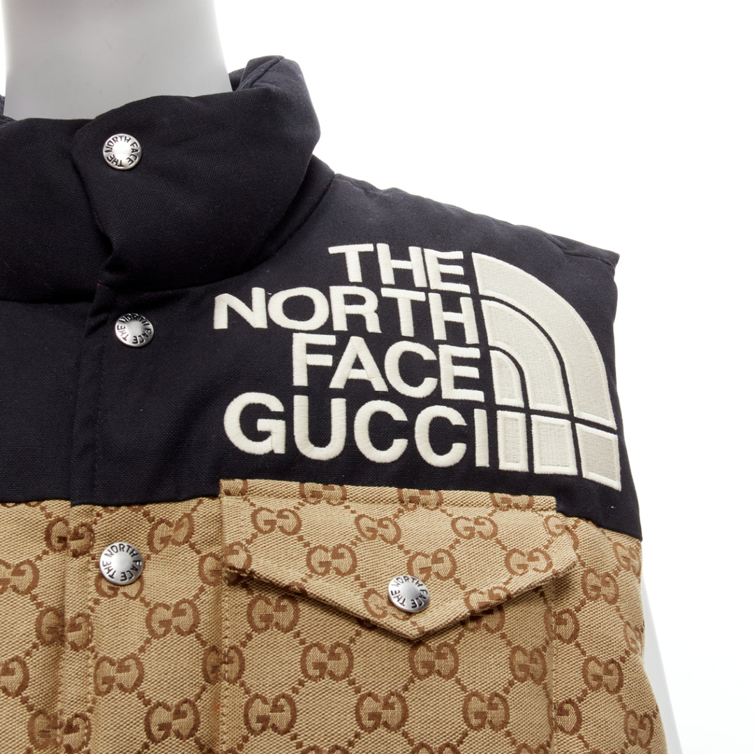 GUCCI THE NORTH FACE black beige big logo GG monogram padded vest jacket IT40 S