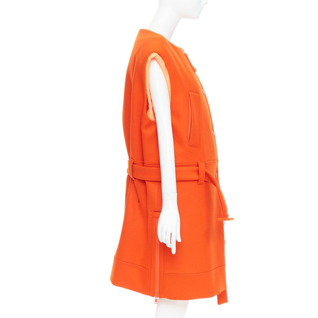 rare PRADA 2018 Runway orange virgin wool belted puffer lined long vest IT38 XS