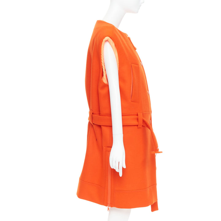 rare PRADA 2018 Runway orange virgin wool belted puffer lined long vest IT38 XS