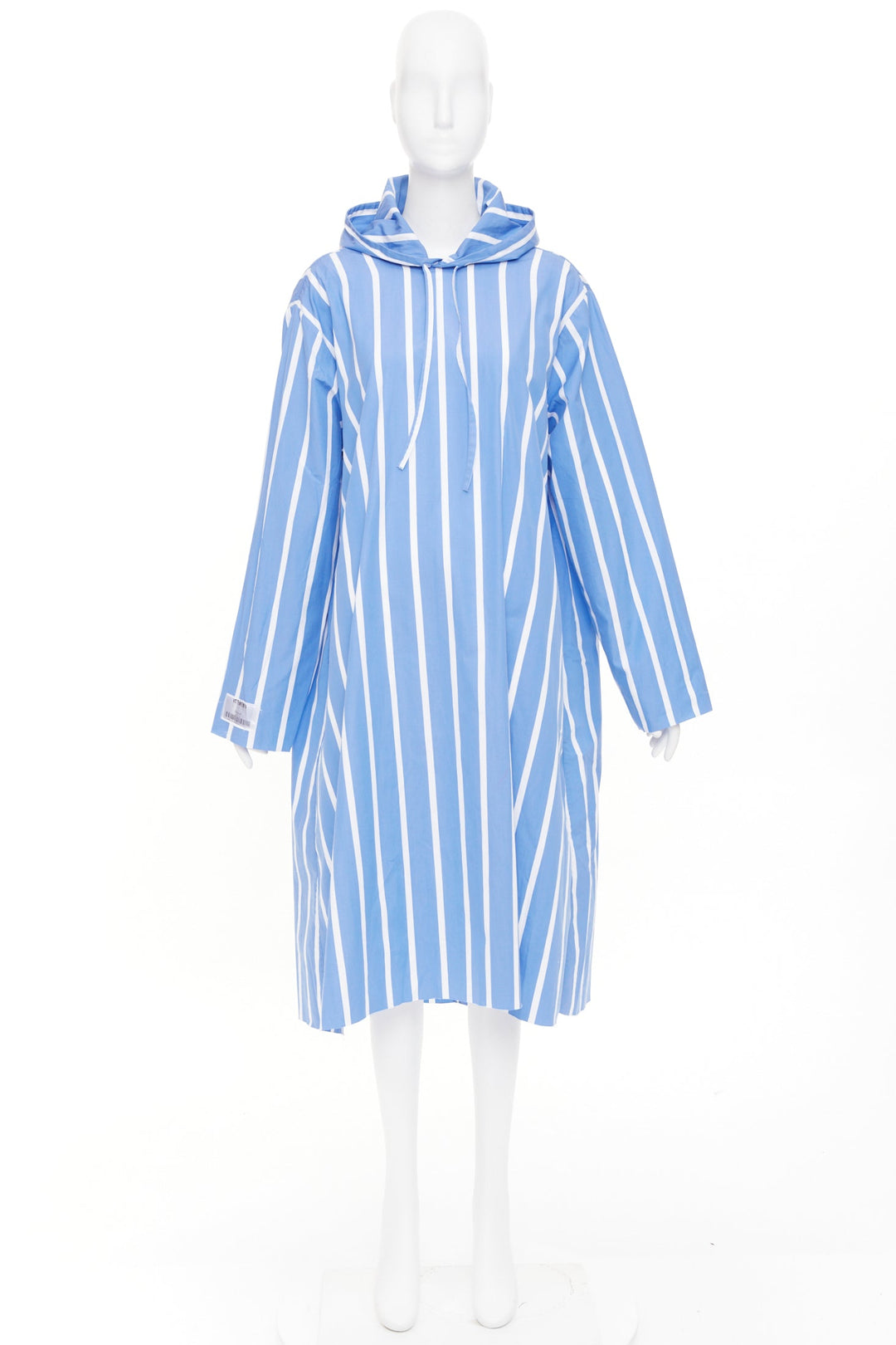 VETEMENTS 2018 blue white stripe oversized hooded cotton poplin poncho dress XS