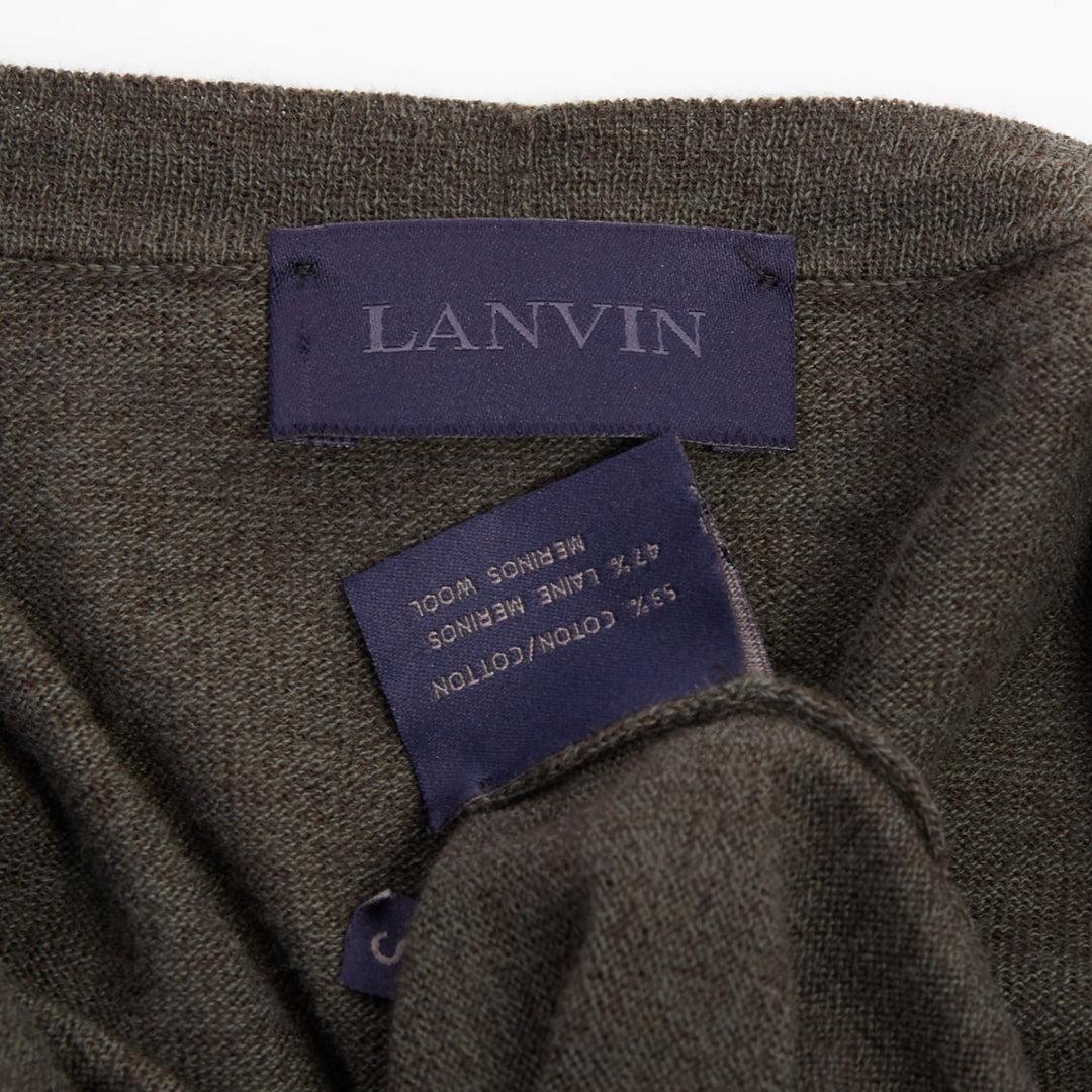 LANVIN 2015 grosgrain trim v-neck cotton merino wool button knit cardigan S