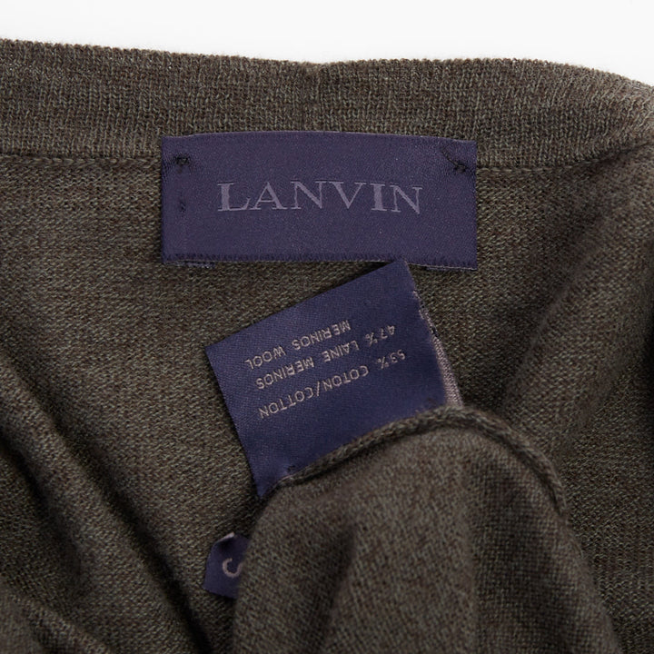 LANVIN 2015 grosgrain trim v-neck cotton merino wool button knit cardigan S