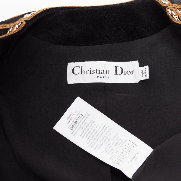 DIOR 2021 Runway black velvet  Folkloric Heart Velvet embroidered gilet FR34 XS