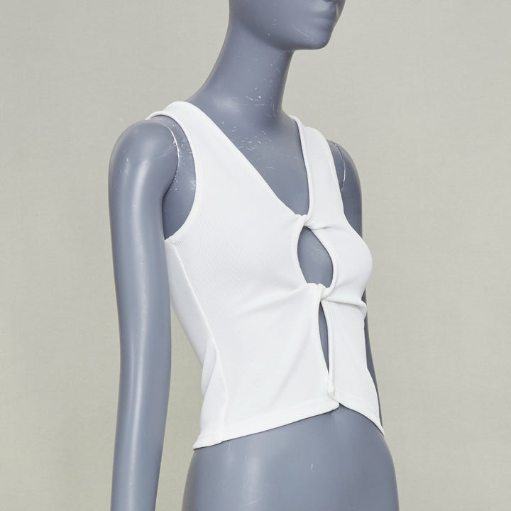 CHRISTOPHER ESBER white V neck twist cut out ribbed cotton tank top S
