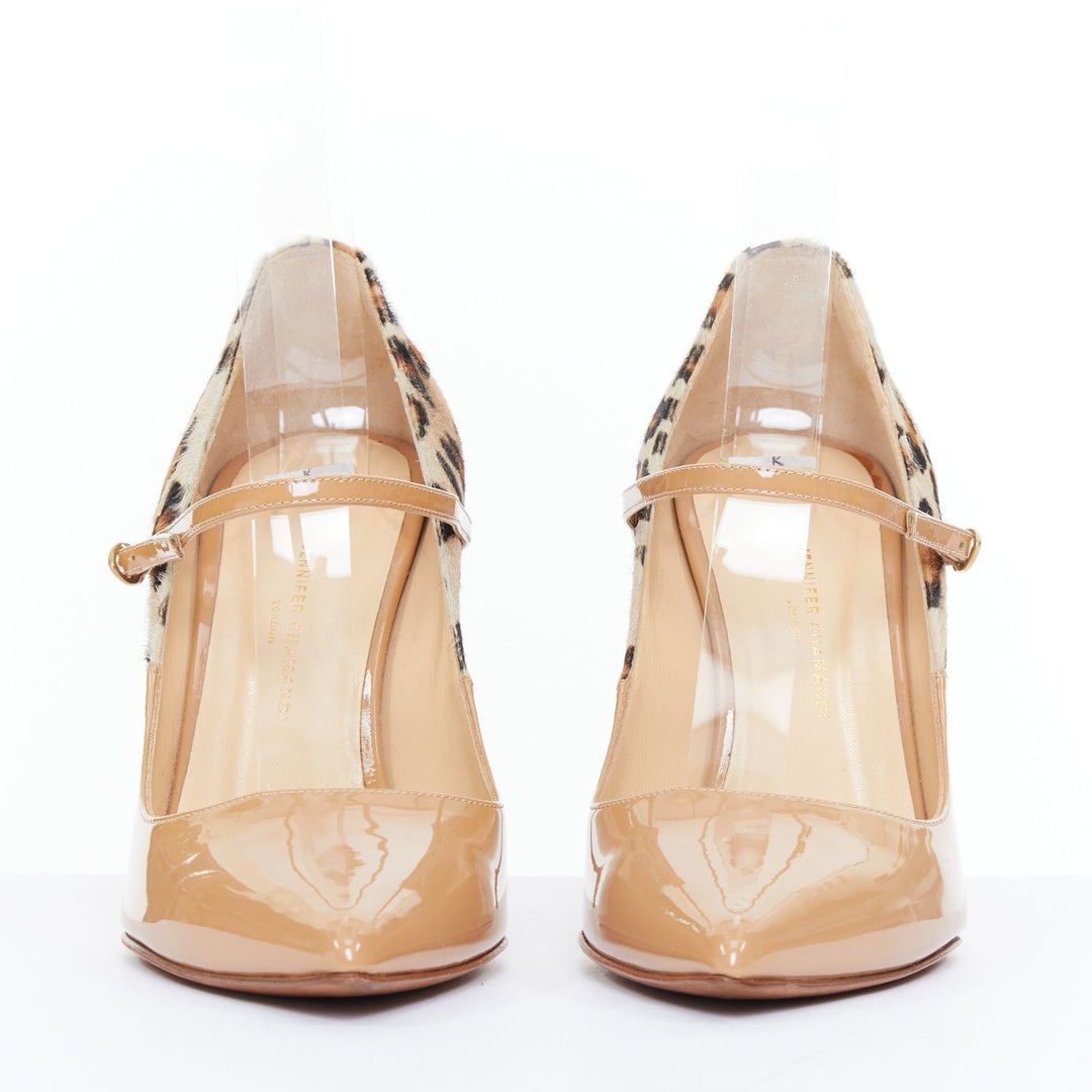 JENNIFER CHAMANDI Lorenzo 105 nude patent leopard calf hair pumps EU36.5 US6.5