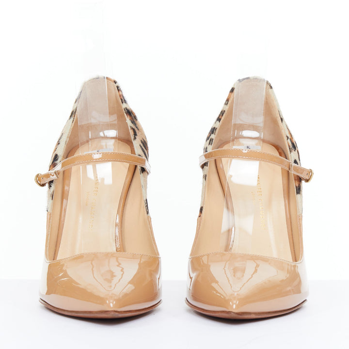 JENNIFER CHAMANDI Lorenzo 105 nude patent leopard calf hair pumps EU36.5 US6.5