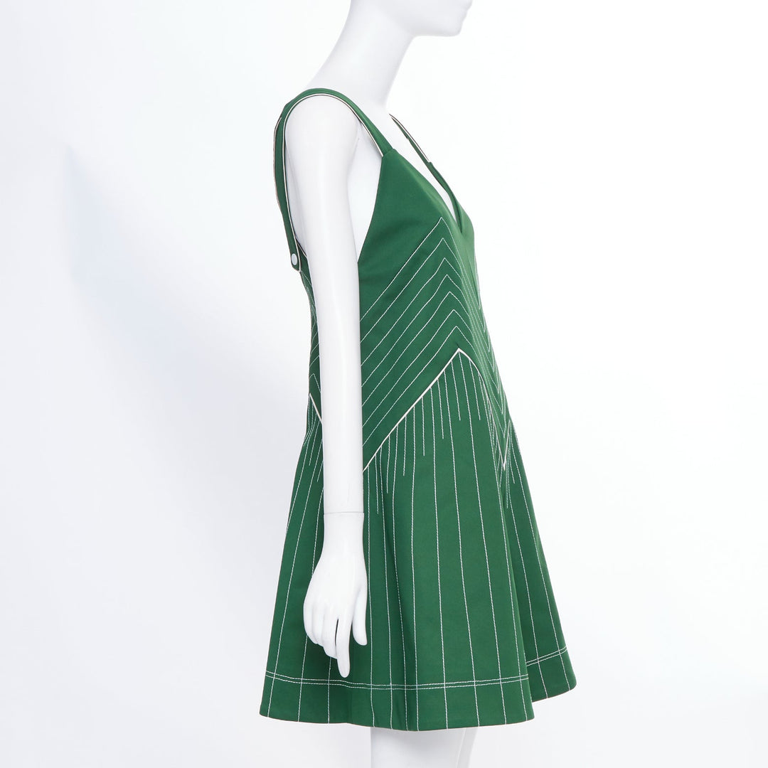 VALENTINO green contrast topstitch V neck silk lining sleeveless dress IT40 S