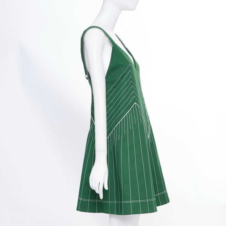 VALENTINO green contrast topstitch V neck silk lining sleeveless dress IT40 S