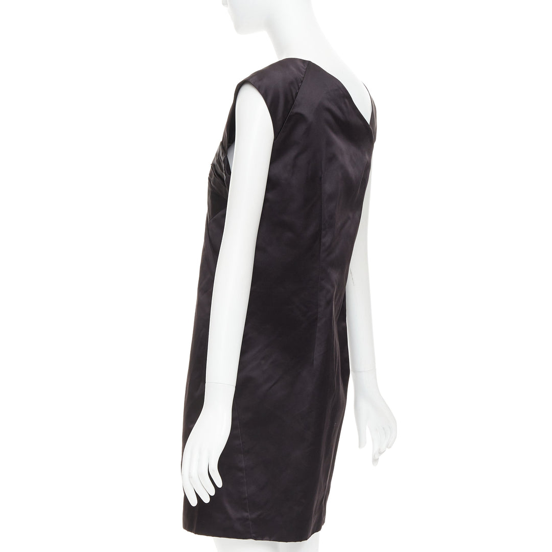 MIU MIU 2009 black silk satin bow top pleated mini dress IT44 L