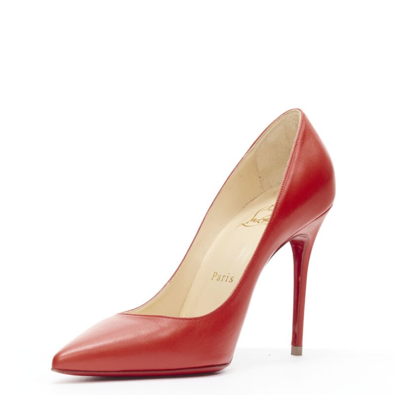 CHRISTIAN LOUBOUTIN Kate 100 lipstick red leather pointy pigalle high pump EU36