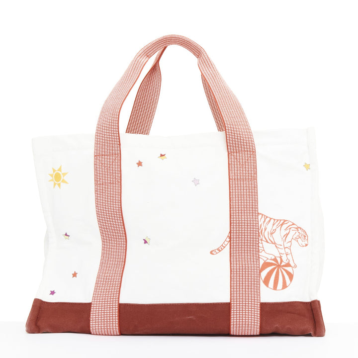 HERMES Circus Nappy Bag red white embroidered cotton canvas tote bag towel set