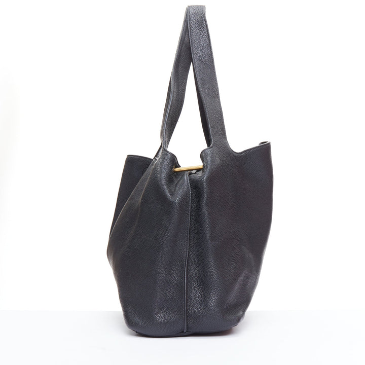 THE ROW black pebbled leather gold stud minimal hobo tote bag