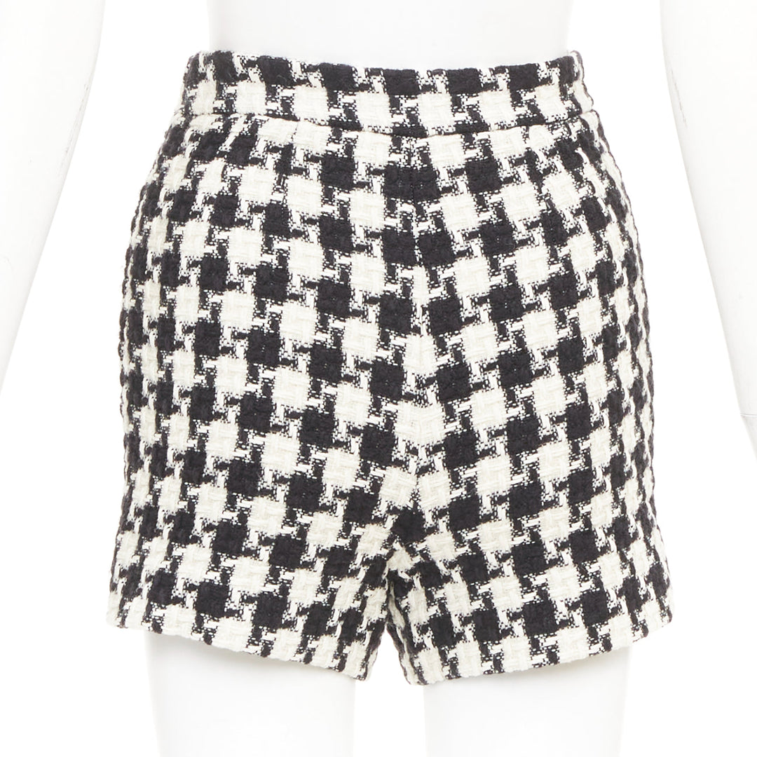 VALENTINO 2024 black white houndstooth tweed slash pocket shorts IT 36 XXS
