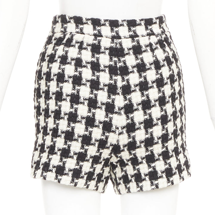VALENTINO 2024 black white houndstooth tweed slash pocket shorts IT 36 XXS