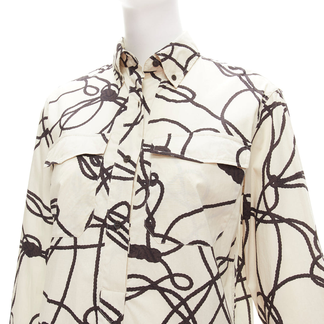 DRIES VAN NOTEN beige black rope print cotton pocketed shirt dress FR34 XS