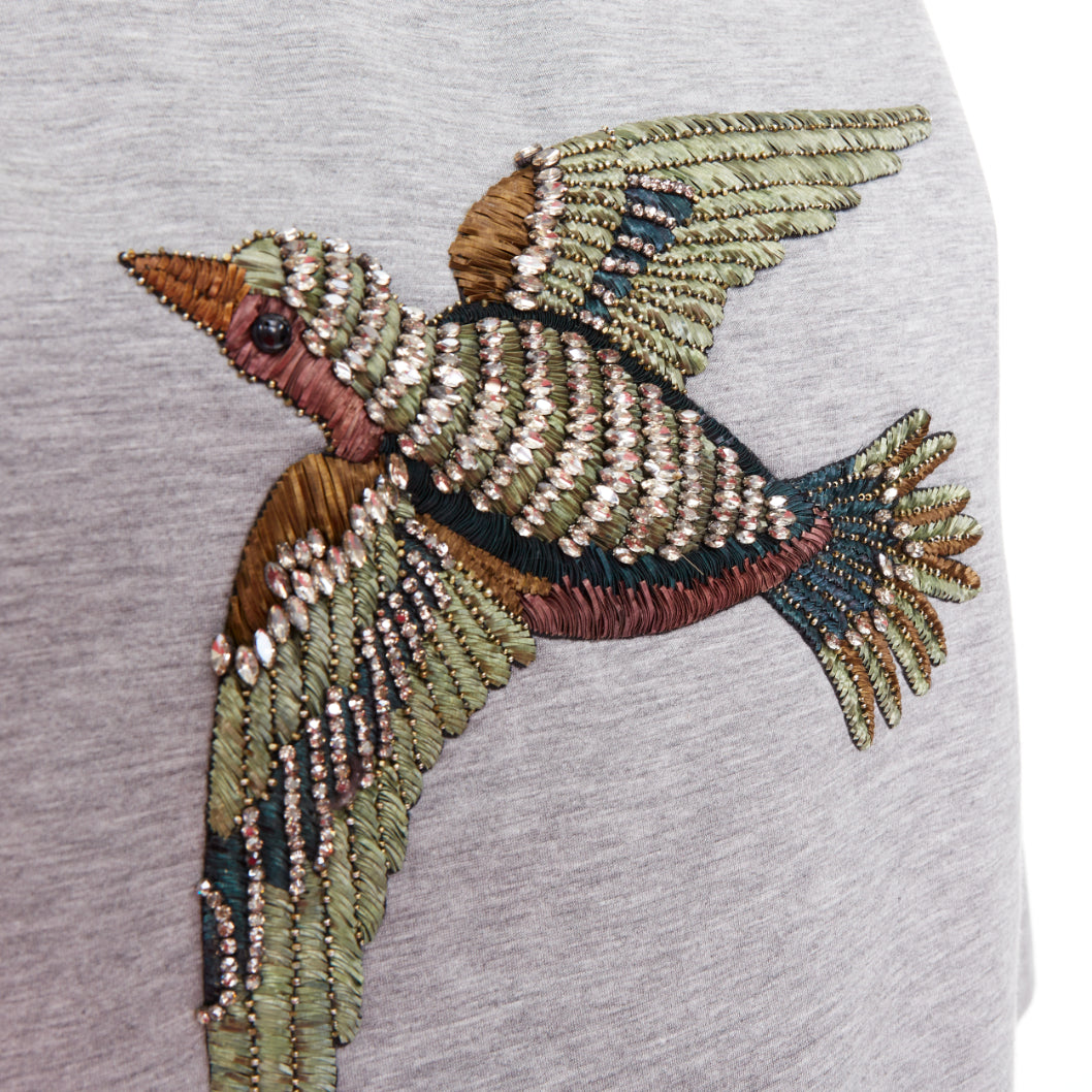 GUCCI 2015 grey neoprene crystal embroidered Swallow sweatshirt S