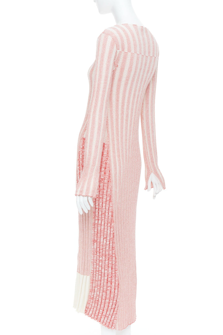CELINE 2017 Phoebe Philo Runway pink red white striped ribbed knit midi dress XS
