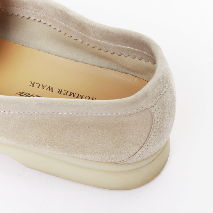 LORO PIANA Summerwalk Chamslofer sand suede Rabbit pendant loafers EU37
