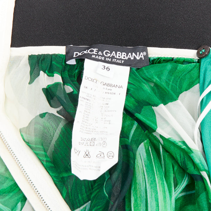 DOLCE GABBANA green tropical leaf print silk chiffon skirt IT36 XXS