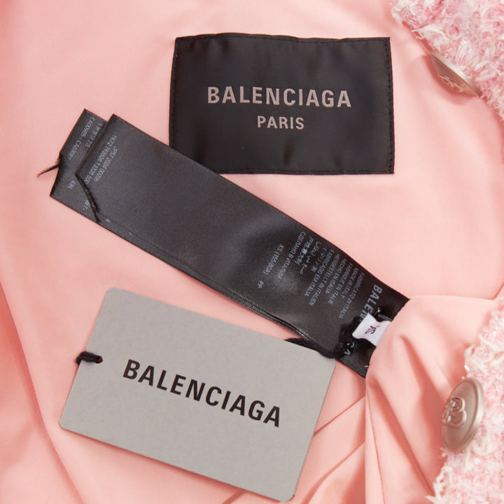 BALENCIAGA Demna 2024 pink cotton blend tweed BB logo cropped jacket XS