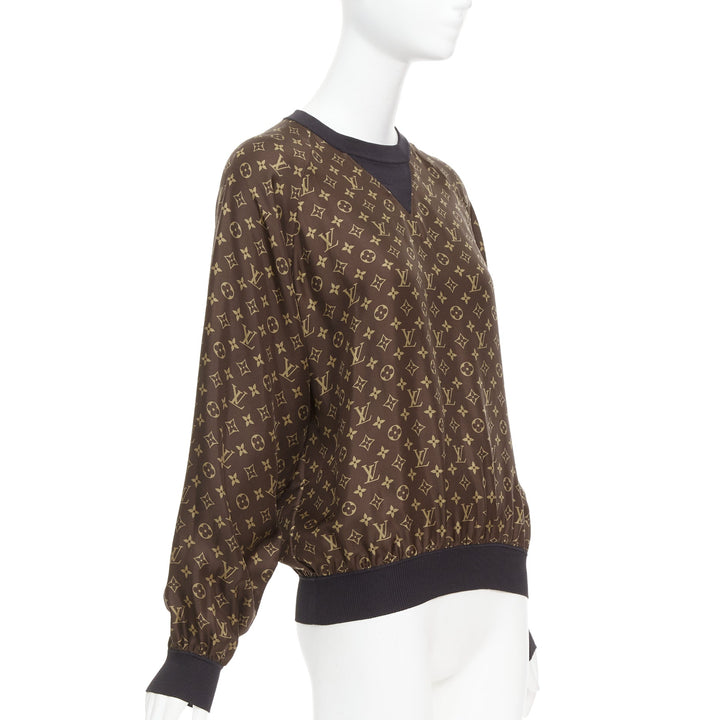 LOUIS VUITTON brown 100% silk LV monogram pullover sweater Nicki Minaj