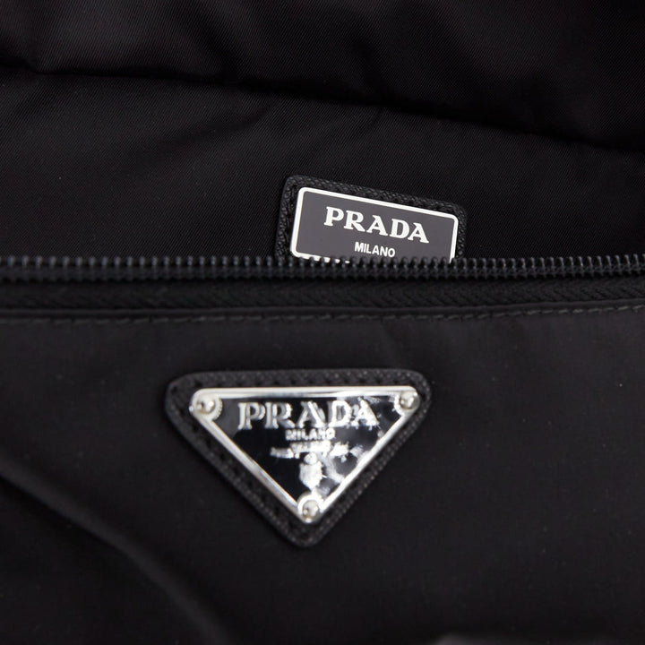 PRADA black nylon silver logo triangle buckle belt bag