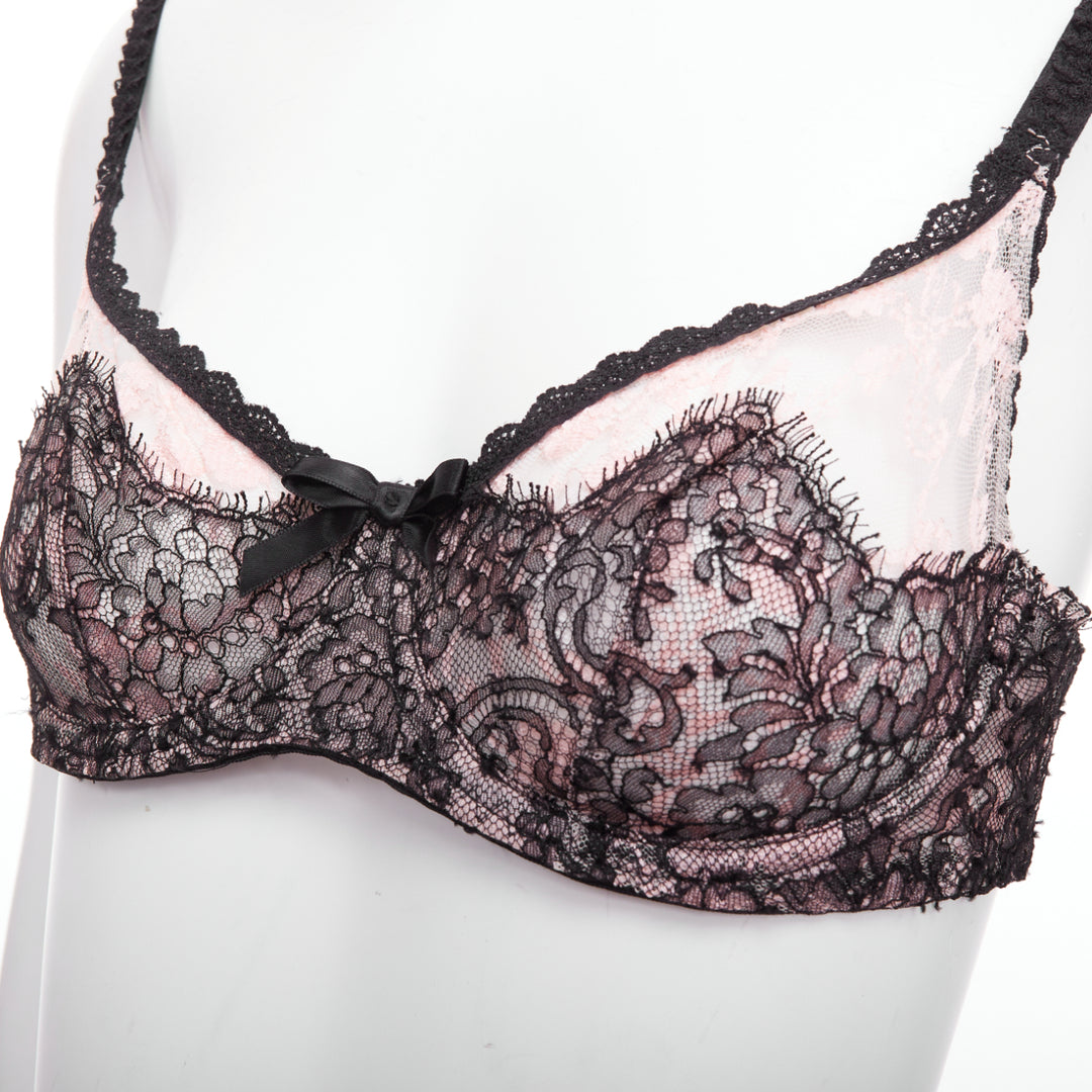 AGENT PROVOCATEUR Knickers Forever black lace pink trim bra FR90C