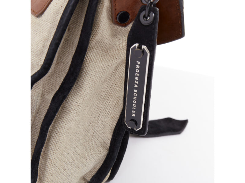 PROENZA SCHOULER PS1 beige canvas brown black leather top handle satchel bag