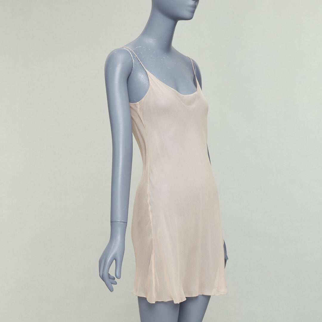 OSCAR DE LA RENTA P21 nude sheer 100% silk mini slip dress US2 S