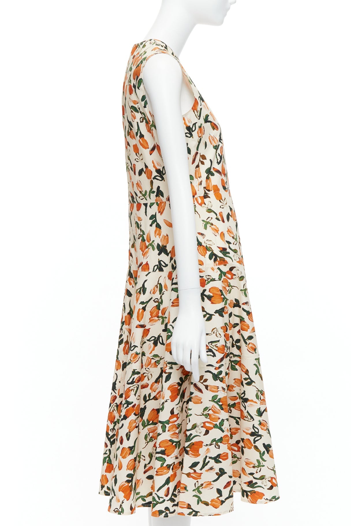 MARNI orange cream cotton tulip floral print midi summer dress IT44 L –  JHROP