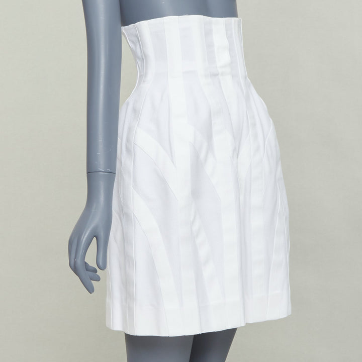 ALAIA ivory 100% cotton boned corseted high waist flare skirt FR38 M