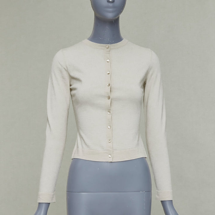 ALAIA beige virgin wool blend mini buttons classic cropped cardigan FR36 S