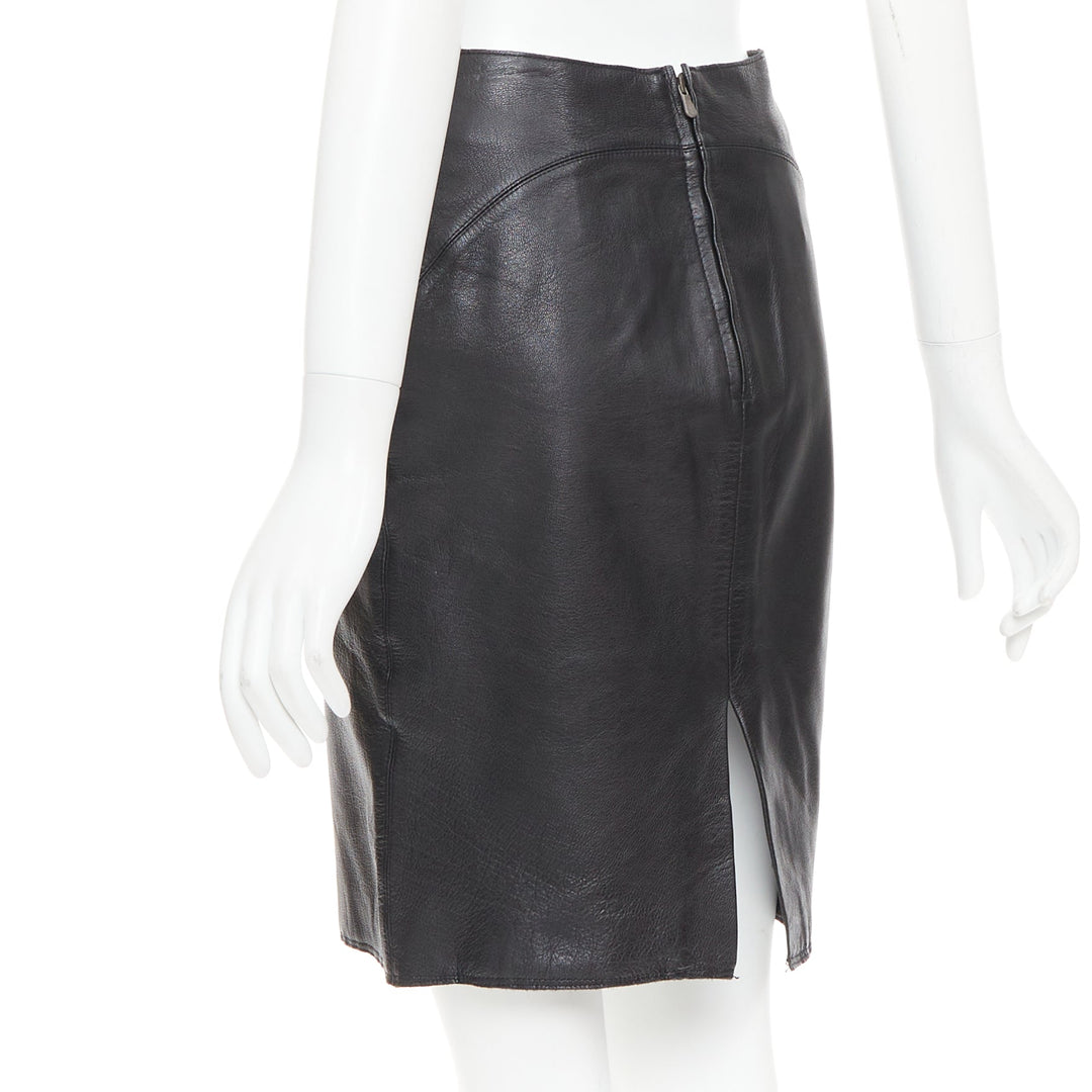 VERSACE SPORT Vintage black leather medusa print pencil skirt IT40 S