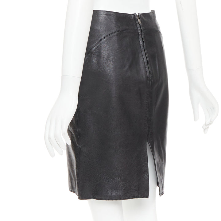 VERSACE SPORT Vintage black leather medusa print pencil skirt IT40 S