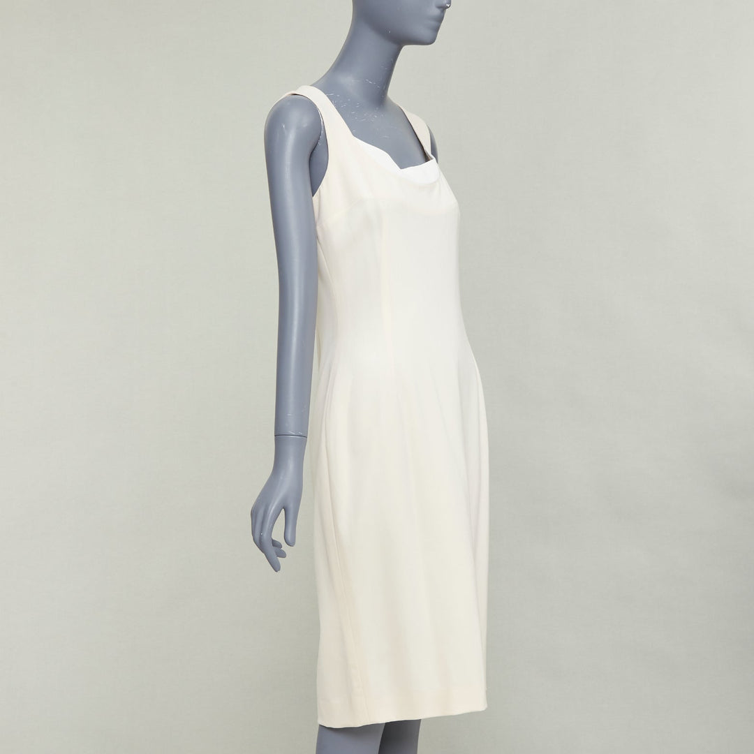 DOLCE GABBANA Vintage cream virgin wool panelled scoop neck sheath dress IT44 L