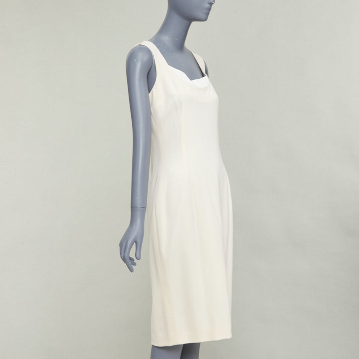 DOLCE GABBANA Vintage cream virgin wool panelled scoop neck sheath dress IT44 L