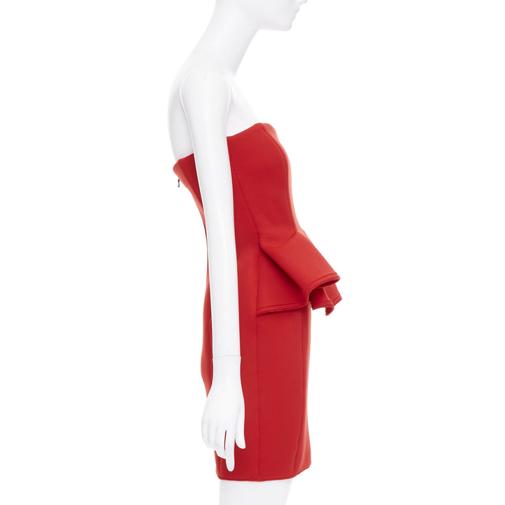 LANVIN Alber Elbaz signature red neoprene peplum strapless zip dress FR34 XS