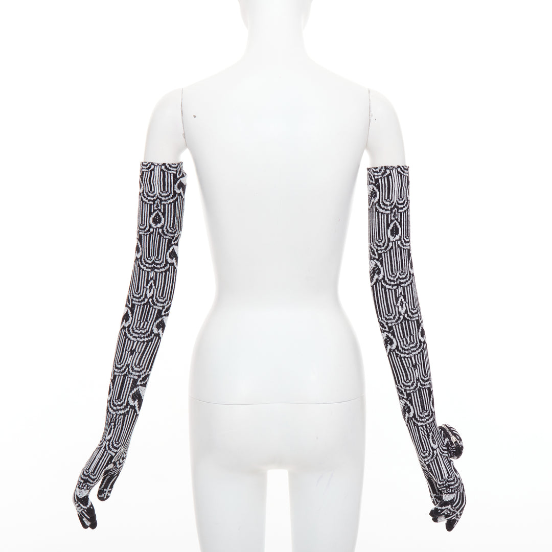 PRADA 2021 Raf Simons Runway black white wool triangle pocket long gloves M