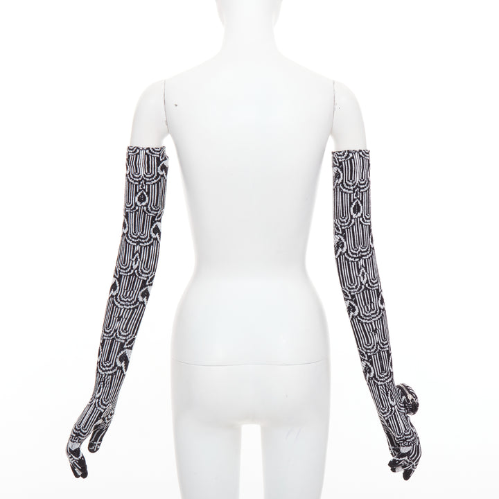 PRADA 2021 Raf Simons Runway black white wool triangle pocket long gloves M