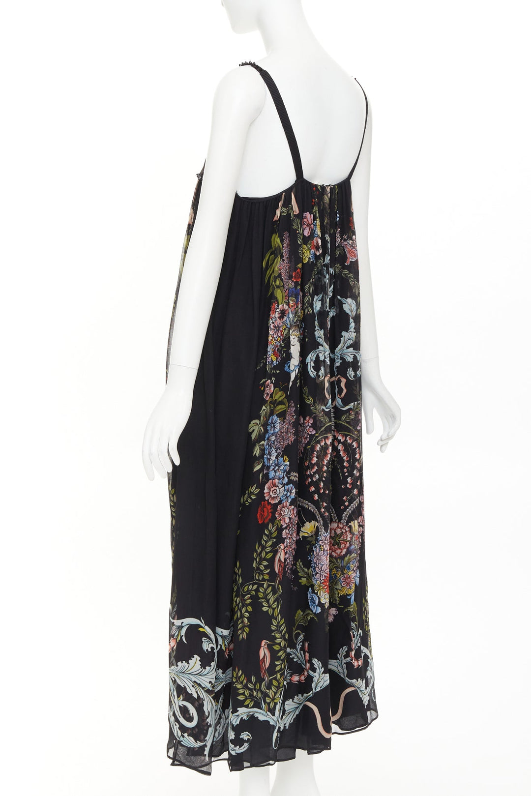 rare FENDI 2017 Riwau Blazon Cherub Gauze black silk empire gown dress FR38 M