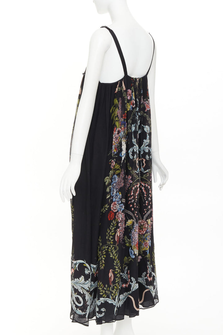 rare FENDI 2017 Riwau Blazon Cherub Gauze black silk empire gown dress FR38 M