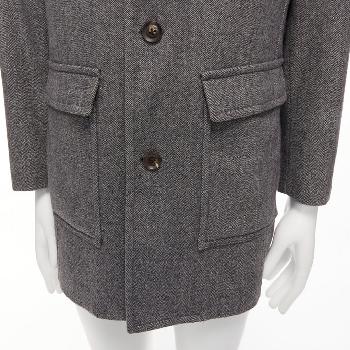 LANVIN JL grey wool blend herringbone dual pocketed overcoat IT46 S