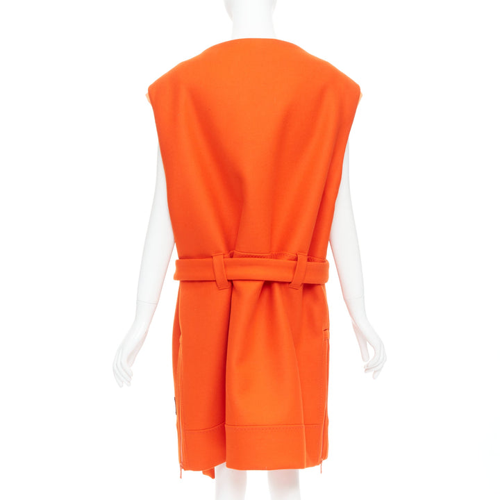 rare PRADA 2018 Runway orange virgin wool belted puffer lined long vest IT38 XS